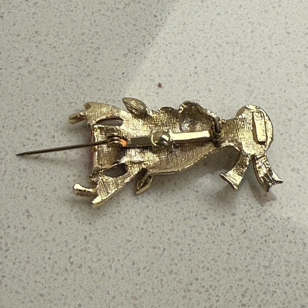 Vintage Weiss Christmas Rudolph Top Hat Reindeer Figural Brooch Pin Gold Tone - Picture 6 of 8